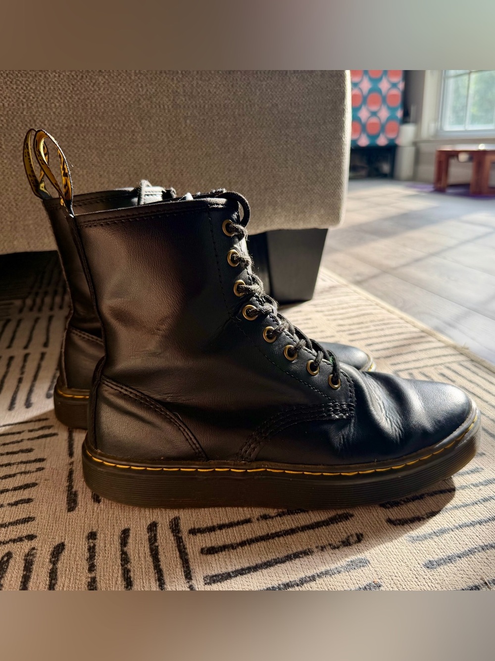 Dr. Martens Black Leather Zavlava Boots with Yellow Stitching - Picture 4 of 9